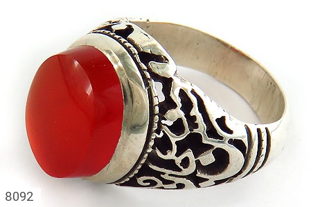 انگشتر نقره عقیق یمنی قرمز خوش رنگ برجسته مردانه [غریب مدینه - حسین جان] - 8092